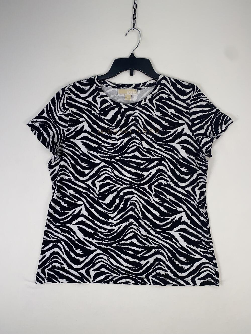 Michael Michael Kors T-shirt Womens XL Black Zebra Print Studded Crew Neck Top